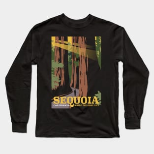 California Sequoia Vintage Style Travel Poster Design Long Sleeve T-Shirt